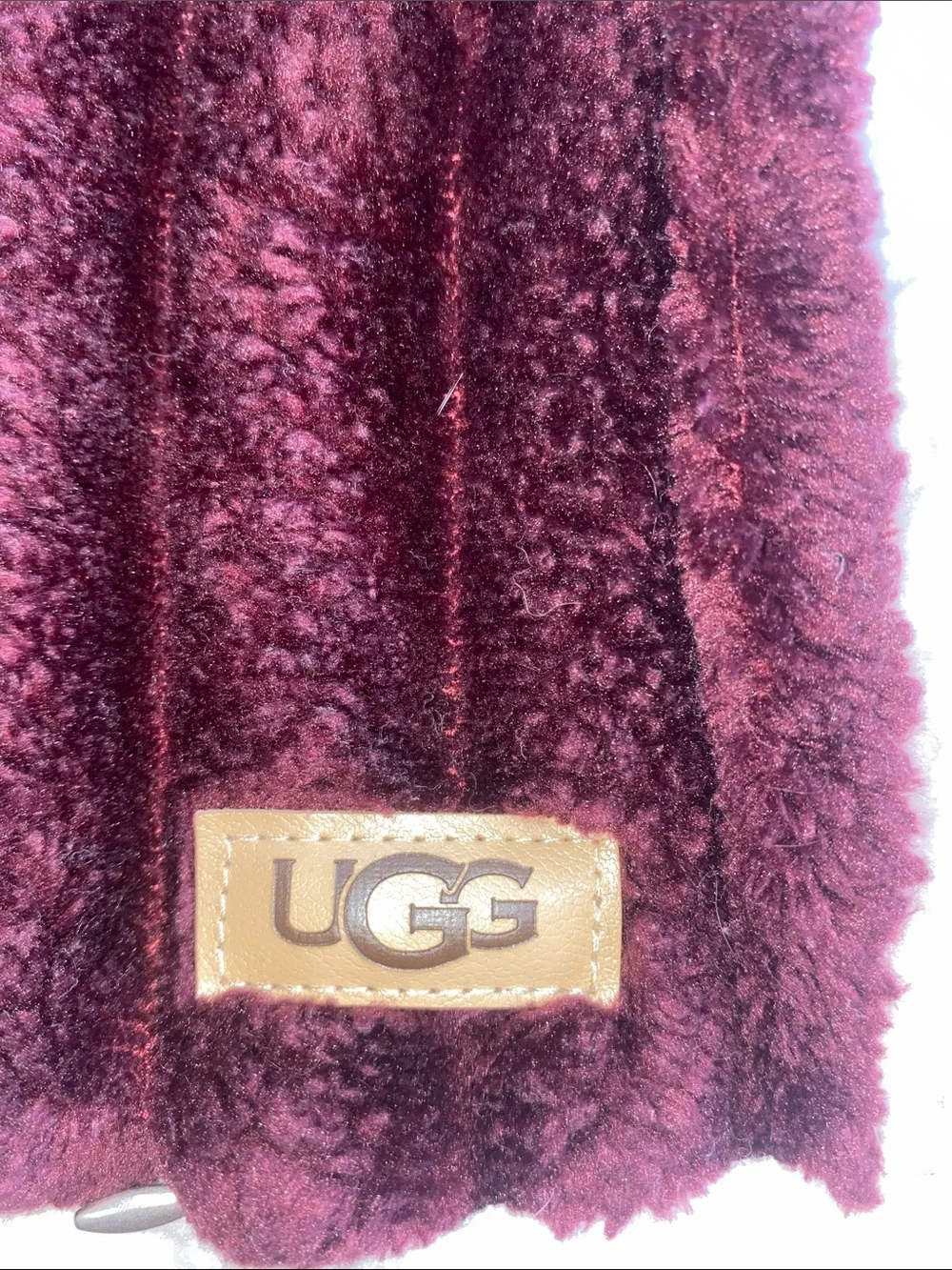 UGG Maroon Plush Sherpa Pillow Case with Cream Trim